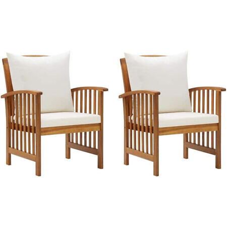 Outdoor-Stuhl 2x Giardino Akazie Massiv 83x67x59cm mit Sitzkissen Creme